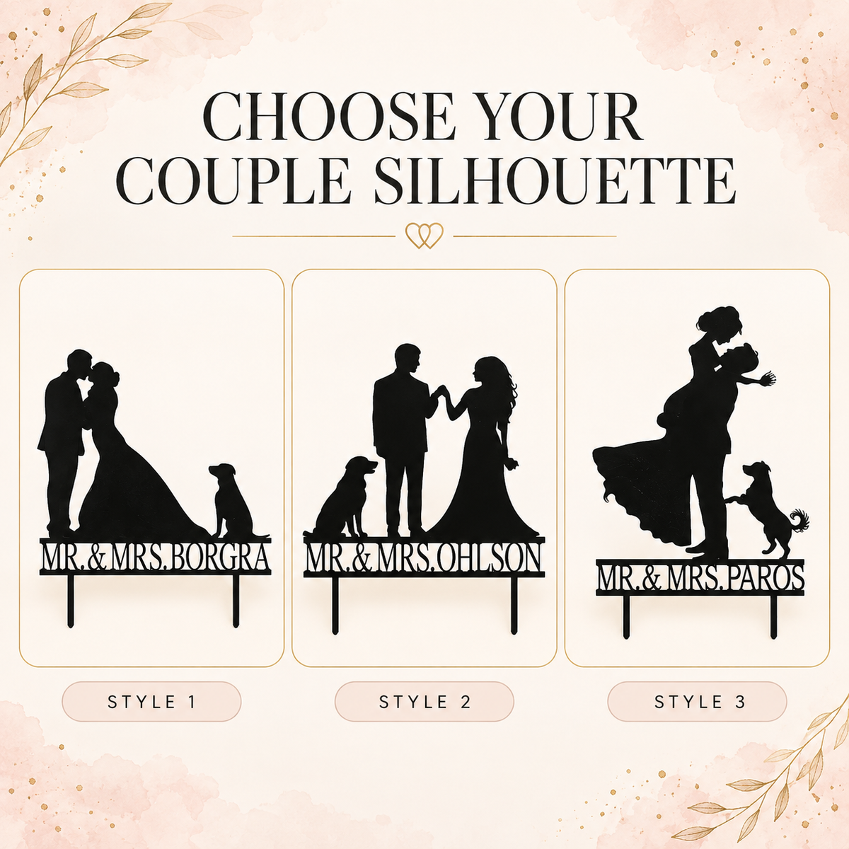 Personalized Silhouette Wedding Cake Topper With Pets