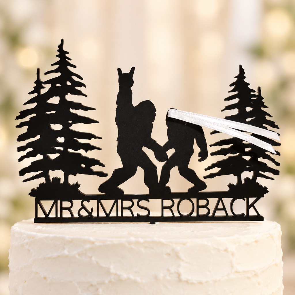 Personalized Bigfoot Wedding Cake Topper – Custom Last Name