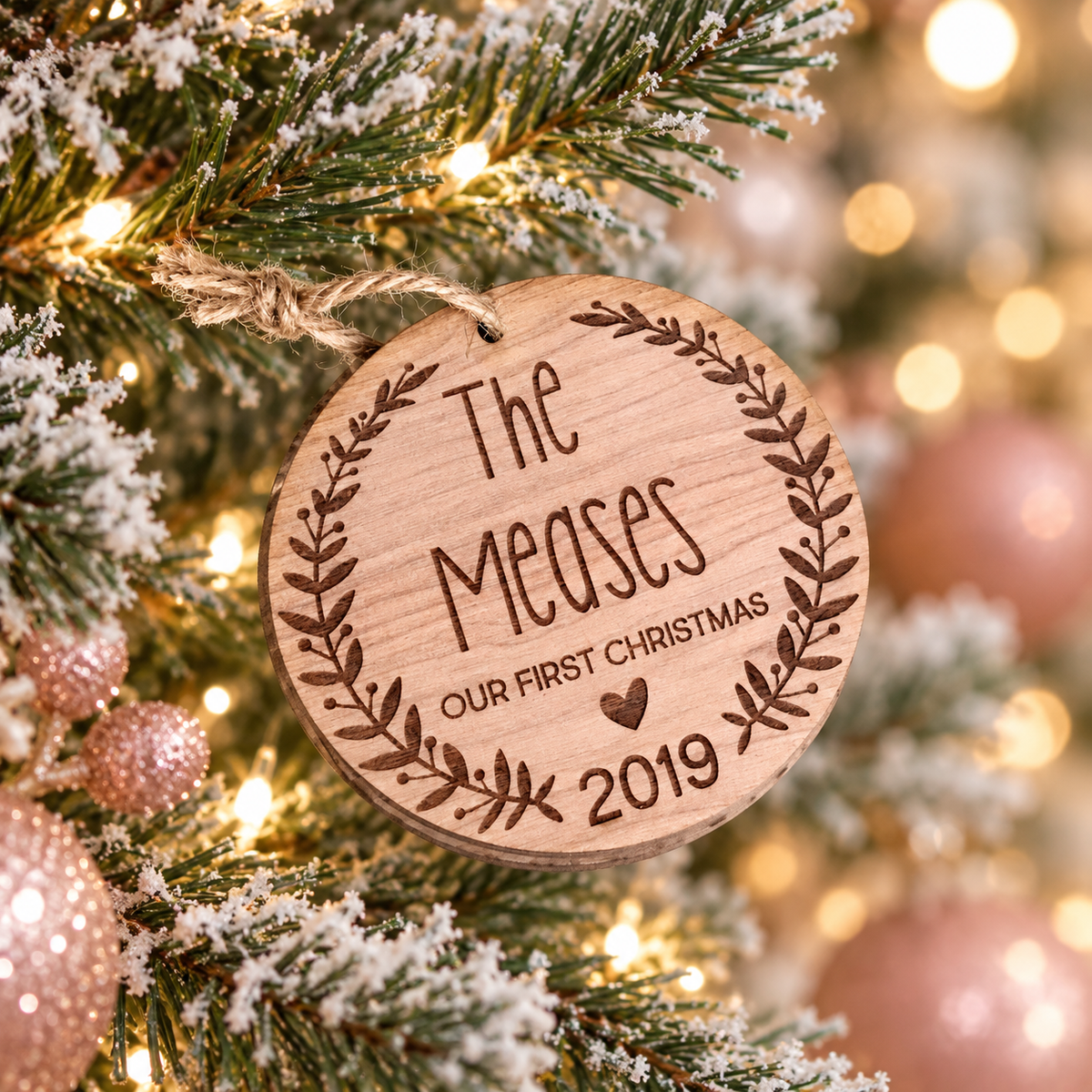 Personalized First Christmas Family Name Wood Ornament