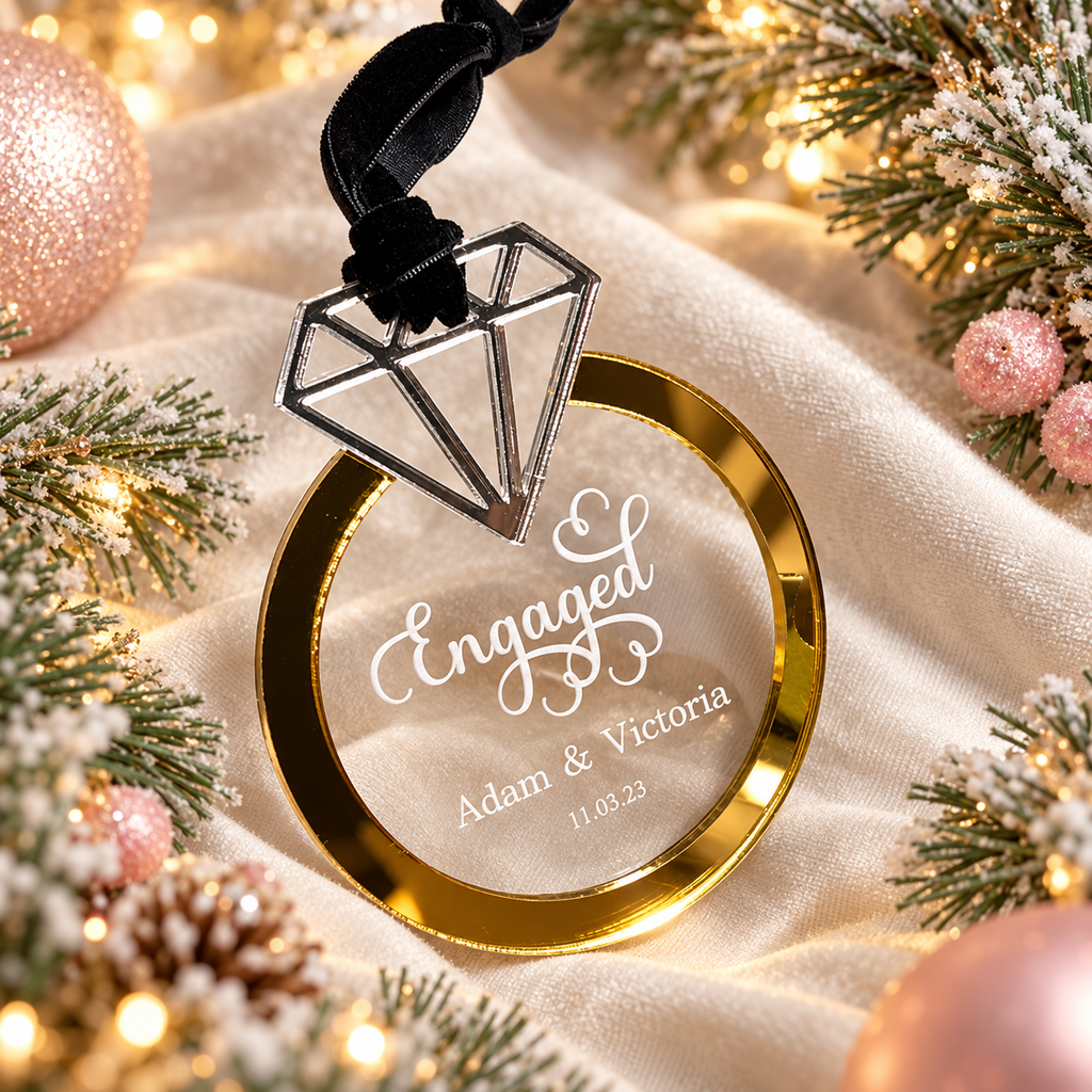 Personalized Engagement Ring Acrylic Ornament