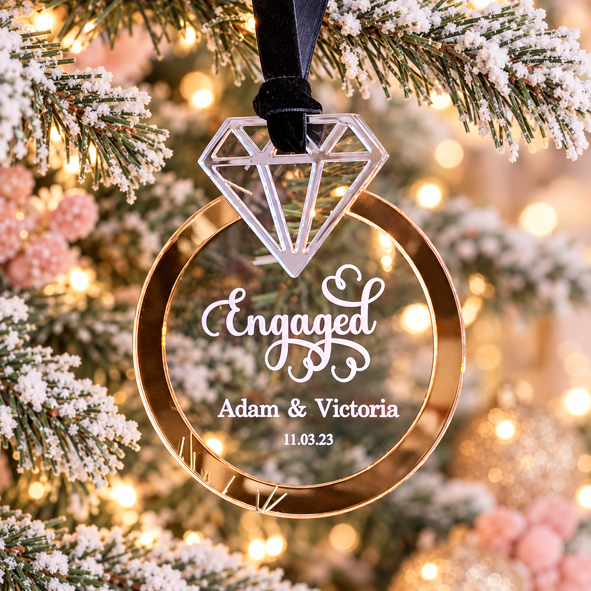 Personalized Engagement Ring Acrylic Ornament
