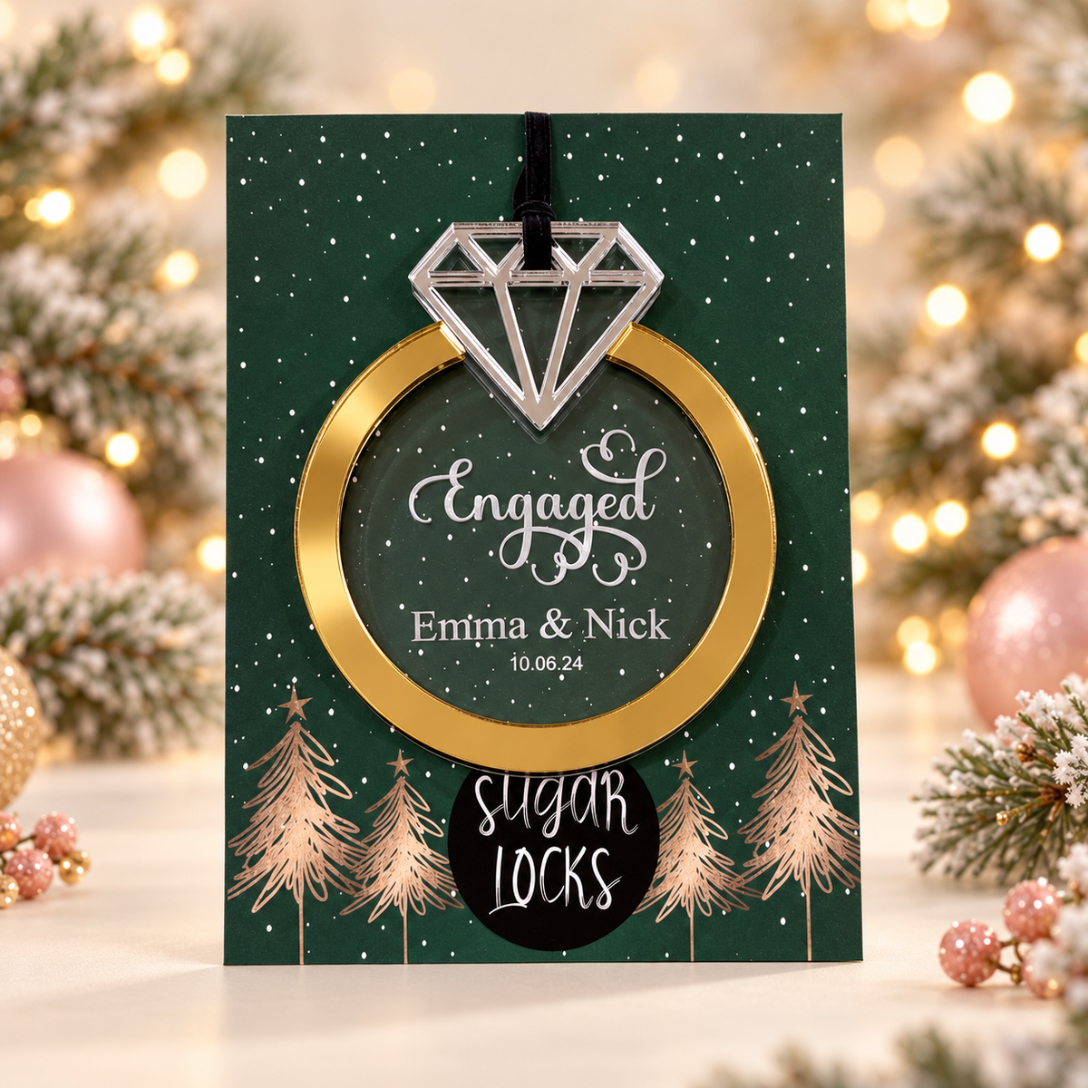 Personalized Engagement Ring Acrylic Ornament