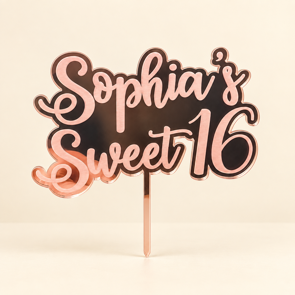 Custom rose gold sweet 16 cake topper