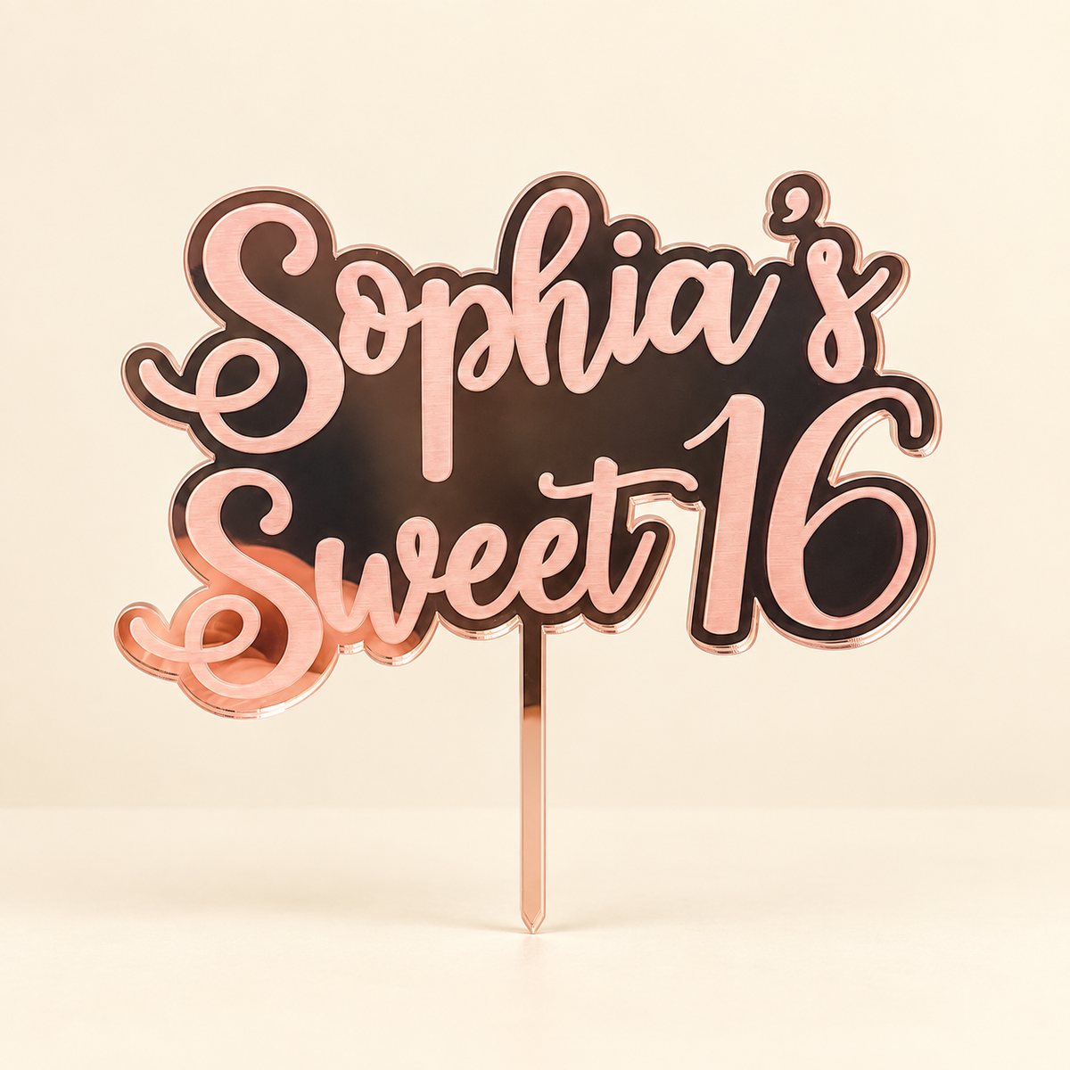 Custom rose gold sweet 16 cake topper