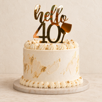 Hello 40 Gold Mirrored Acrylic Cake Topper