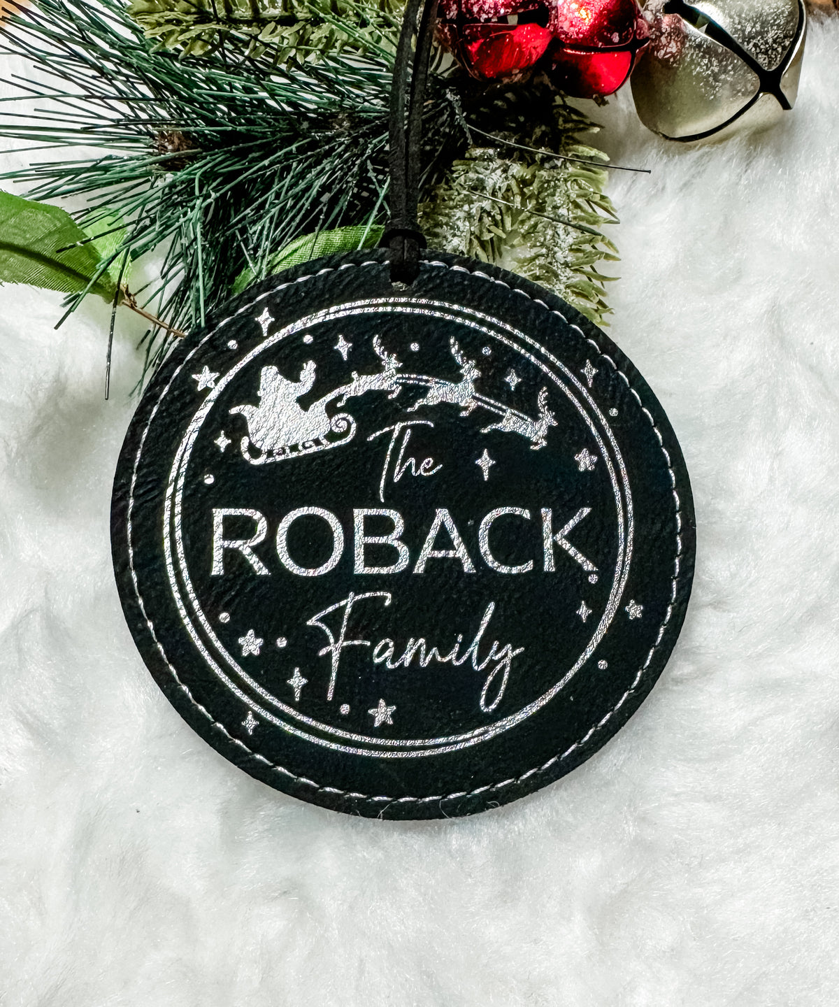 Personalized Family Name leatherette engraved ornaments