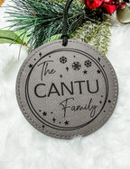 Personalized Family Name leatherette engraved ornaments