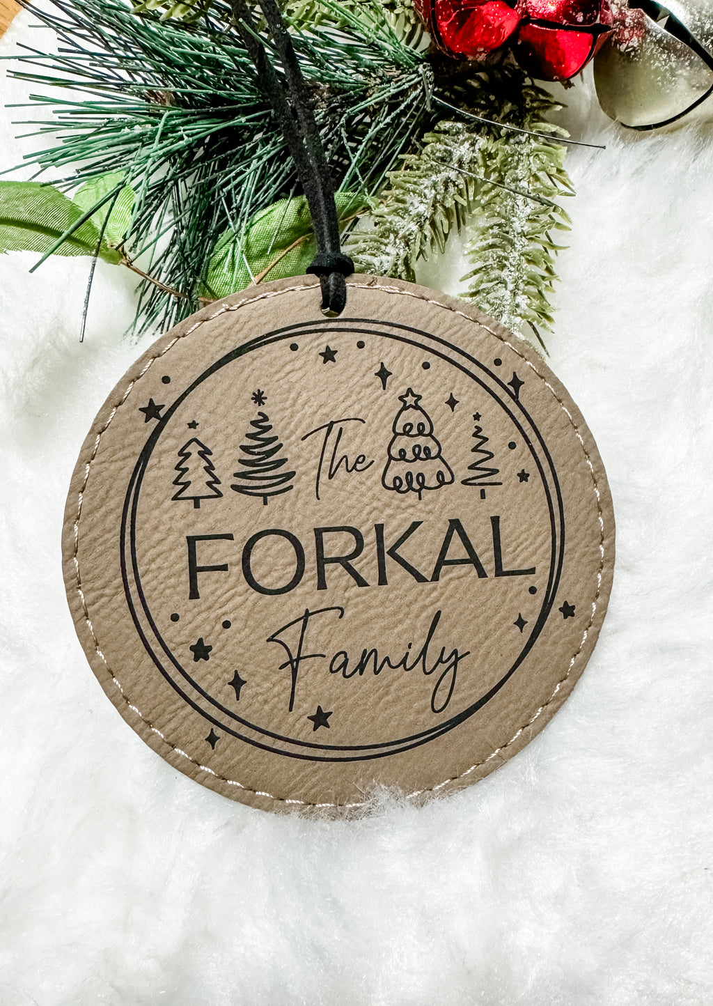 Personalized Family Name leatherette engraved ornaments