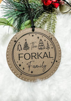 Personalized Family Name leatherette engraved ornaments