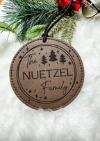 Personalized Family Name leatherette engraved ornaments