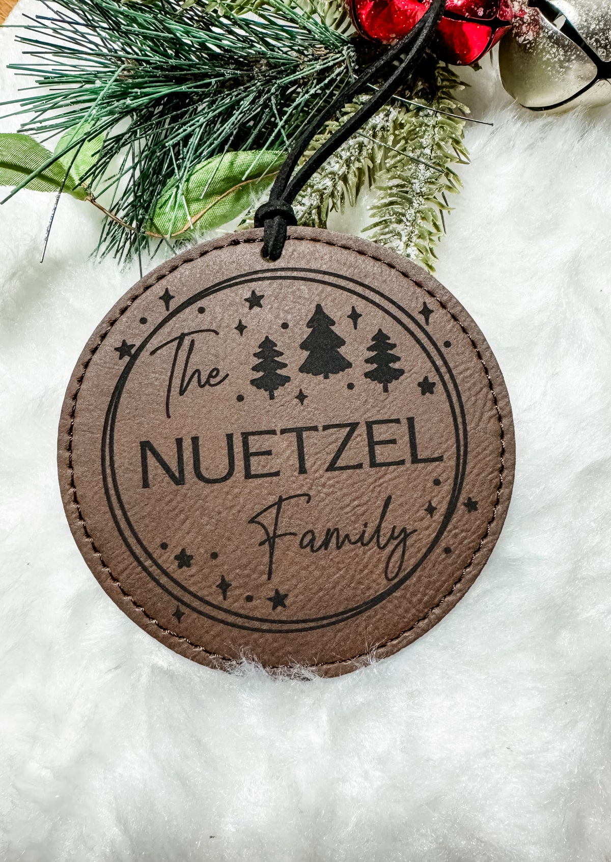 Personalized Family Name leatherette engraved ornaments