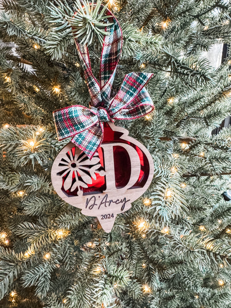 Snowflake Monogram Letter Statement Personalized Ornament