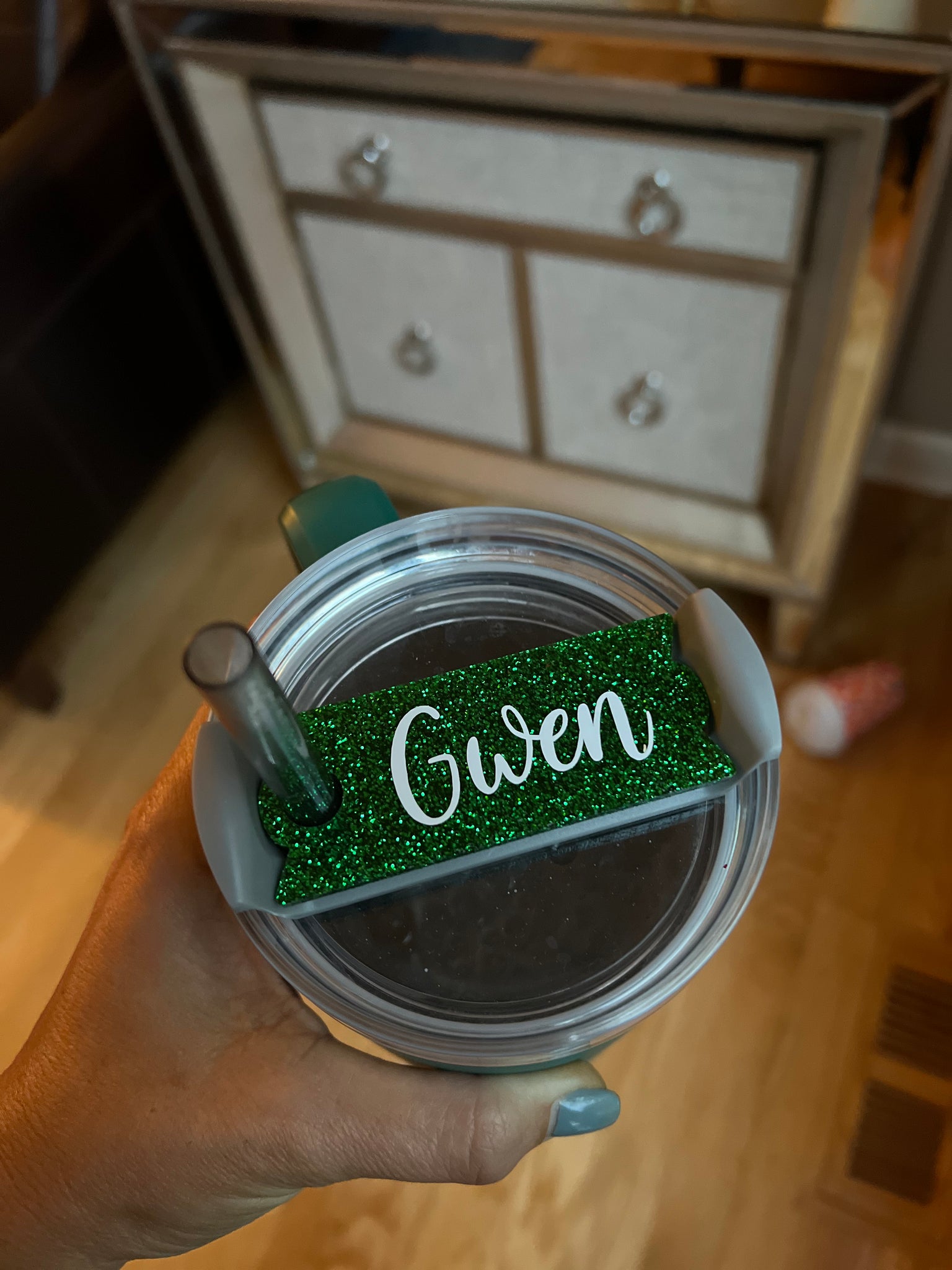 Green Glitter Name Plates for Stanley Cups Choose 30oz or 40oz.