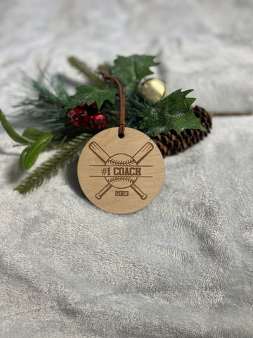 Coach Baseball Personalized Wood Ornament