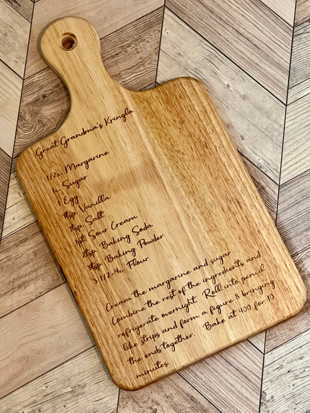 Custom personalized engraved recipe board