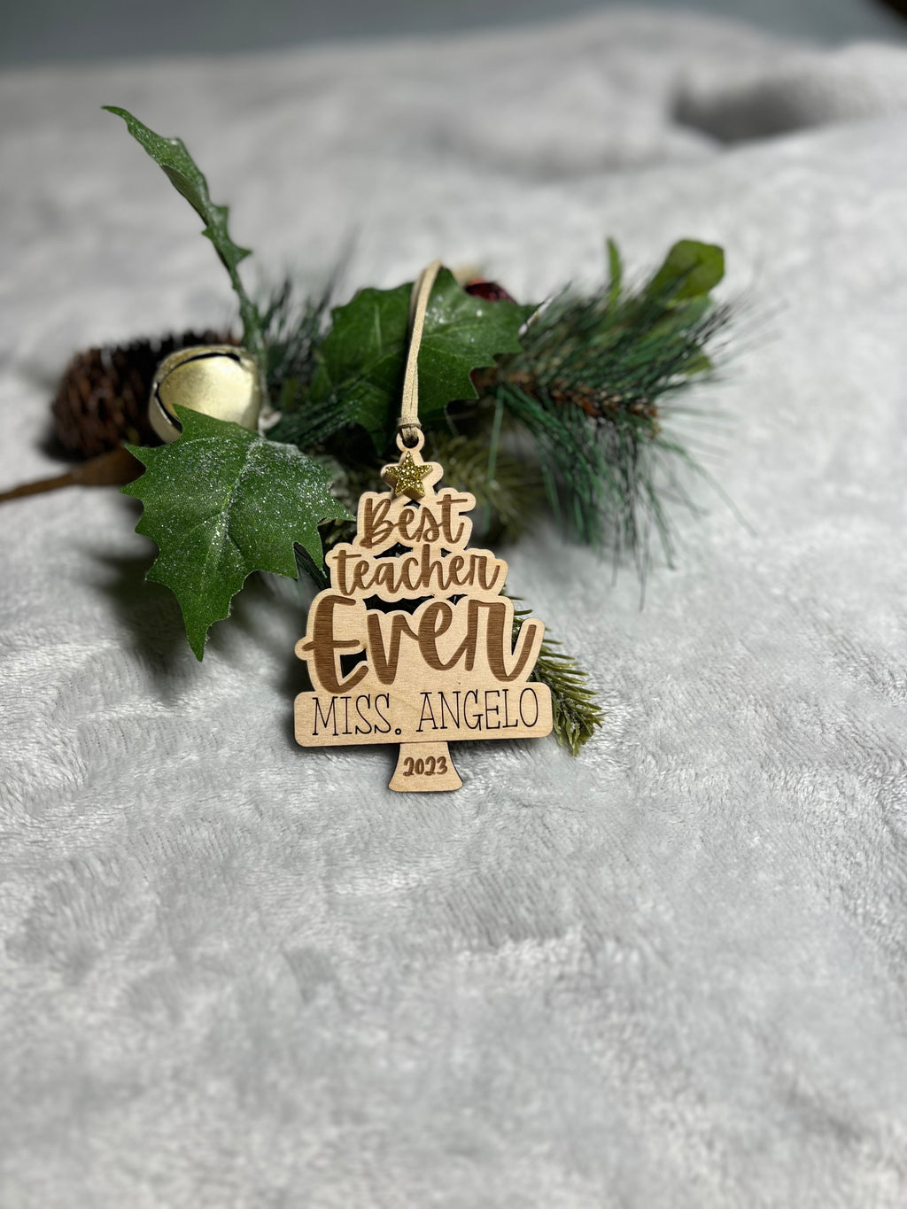 Best Teacher Ever Personalized Wood Ornament