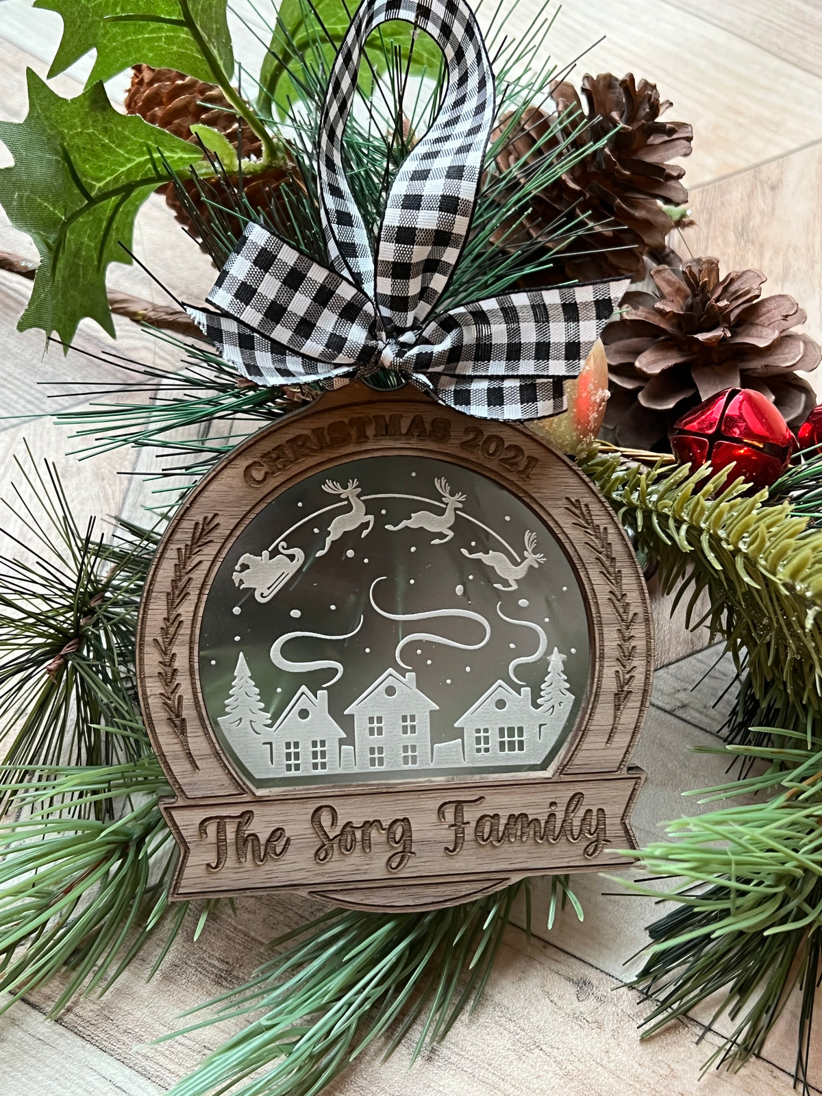 Santa is coming to town Family Personalized layered Christmas Ornament