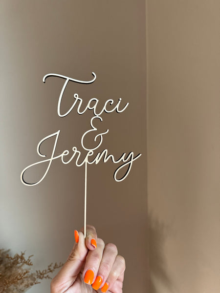 Custom Wood Wedding Name Cake Topper