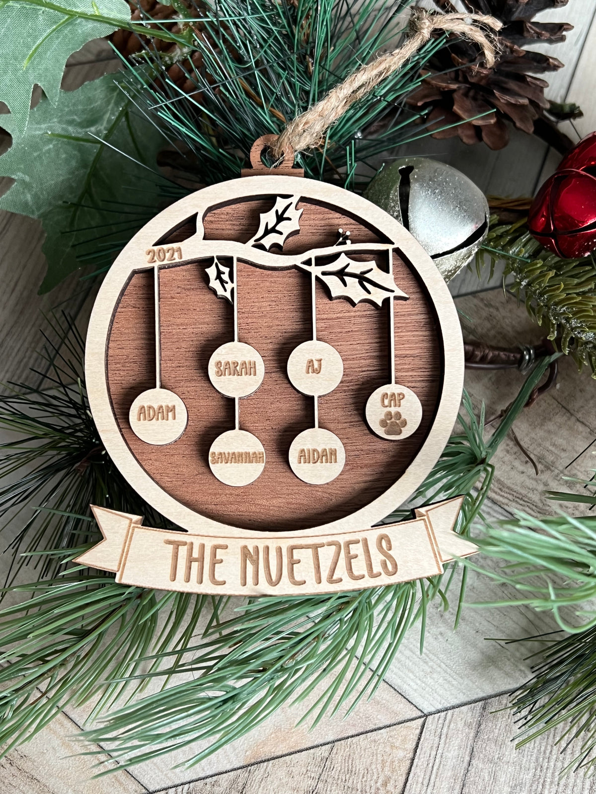 Family Tree Branch with hanging ornaments Personalized Christmas Ornament