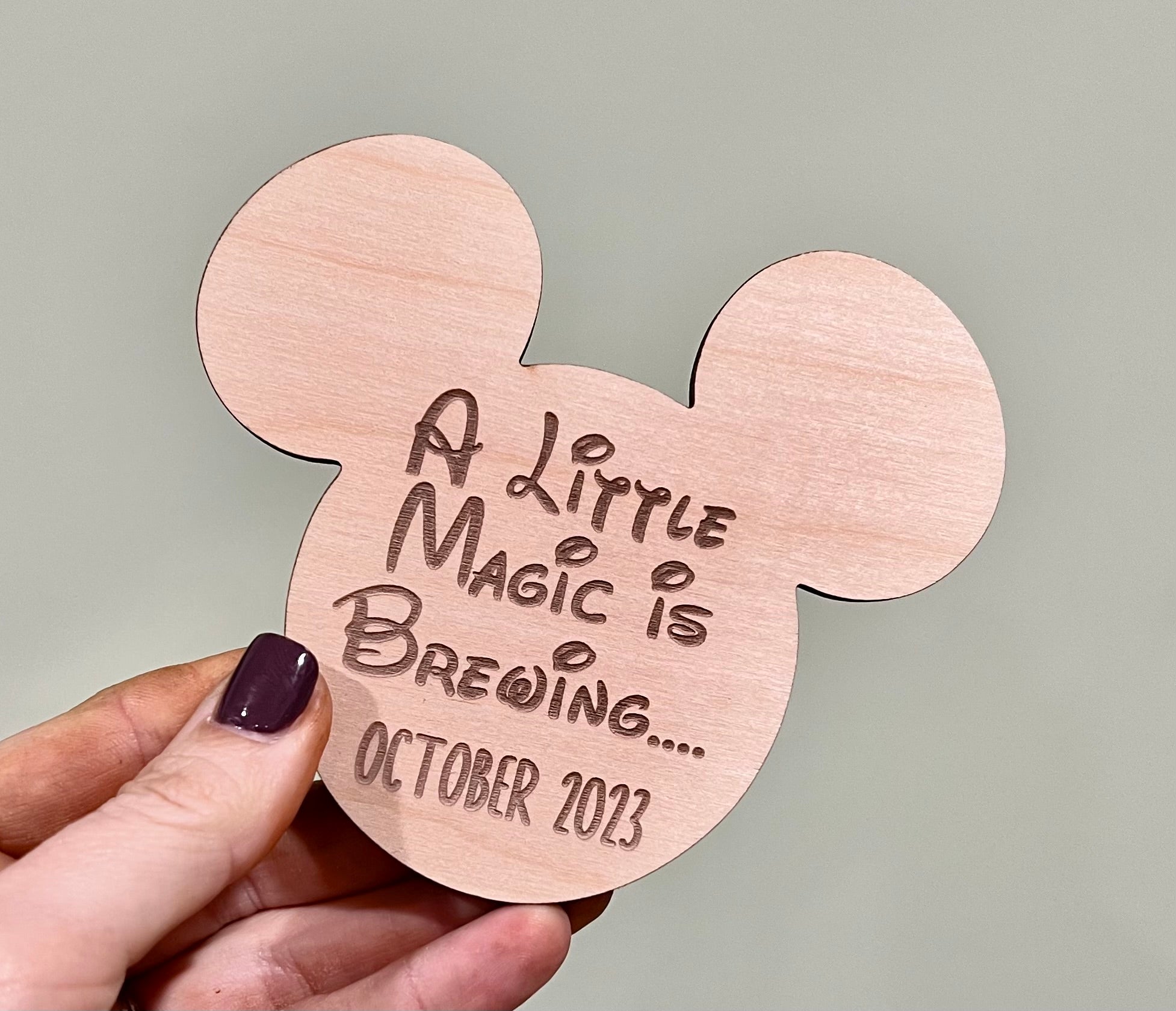 Mickey Mouse A Little Magic is Brewing Pregnancy Announcement Personalized Wood Sign