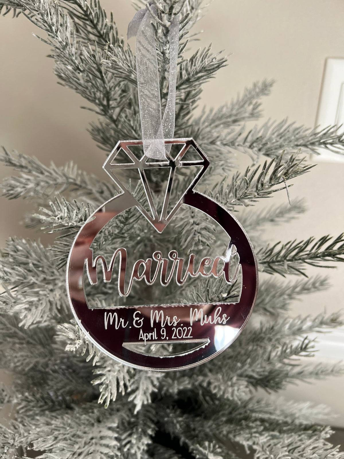 Married Acrylic Personalized Ornament Choose silver or gold acrylic