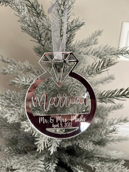 Married Acrylic Personalized Ornament Choose silver or gold acrylic