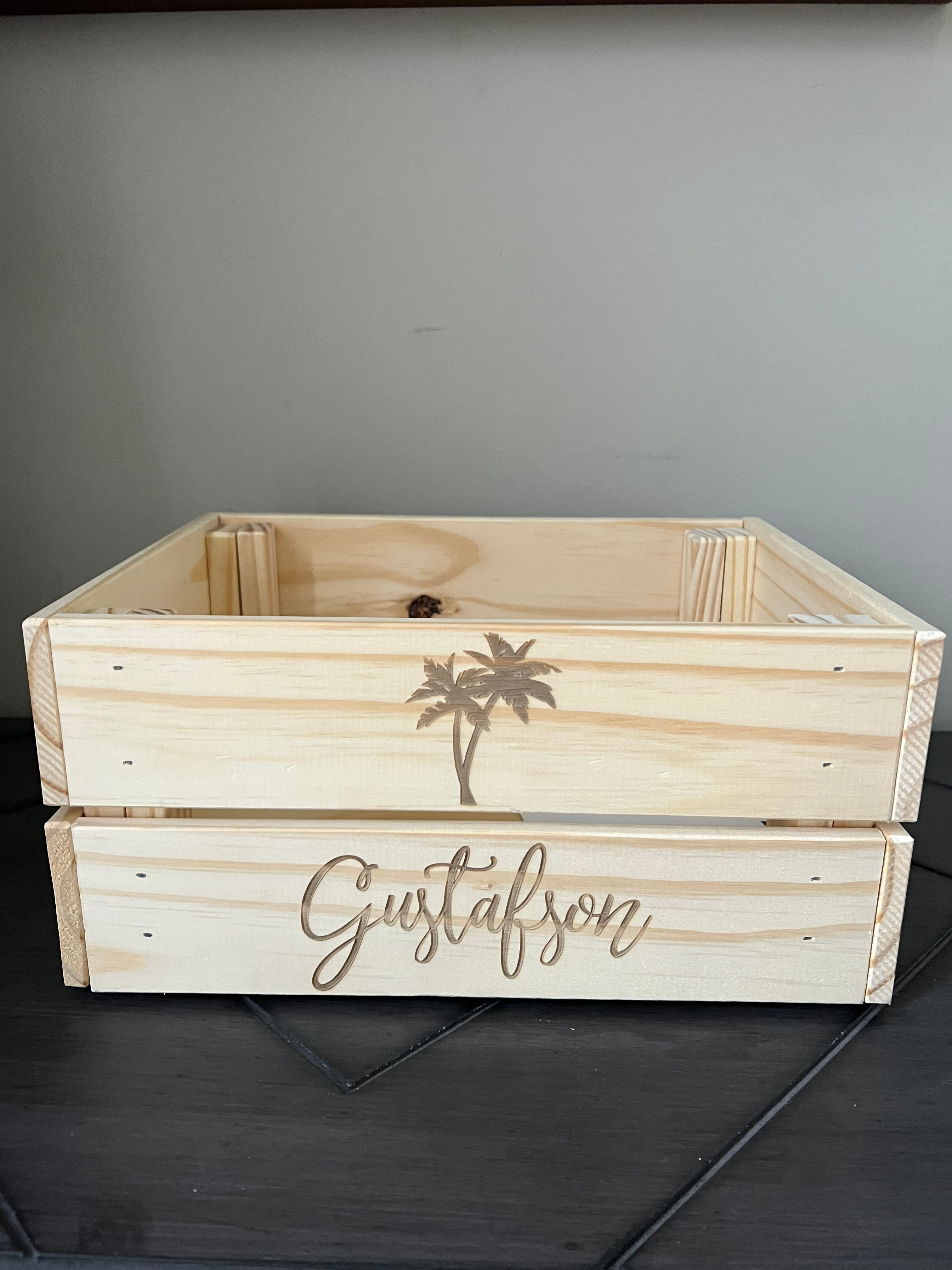 Tropical Palm Tree Last Name Personalized Wood Crate