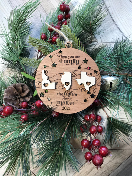 Miles Apart Ornament Custom Engraved Personalized Ornament