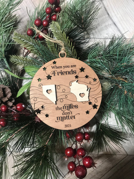 Miles Apart Ornament Custom Engraved Personalized Ornament