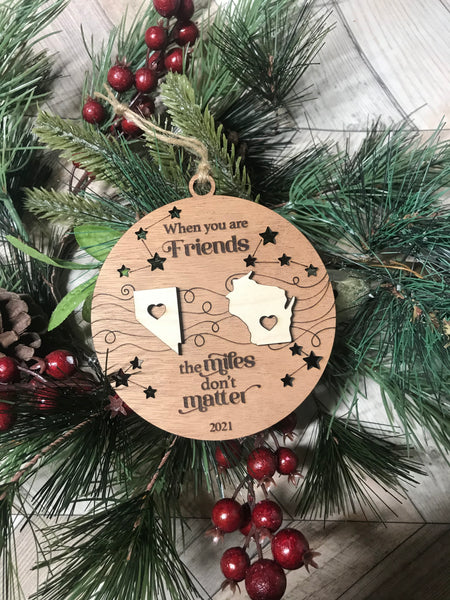 Miles Apart Ornament Custom Engraved Personalized Ornament