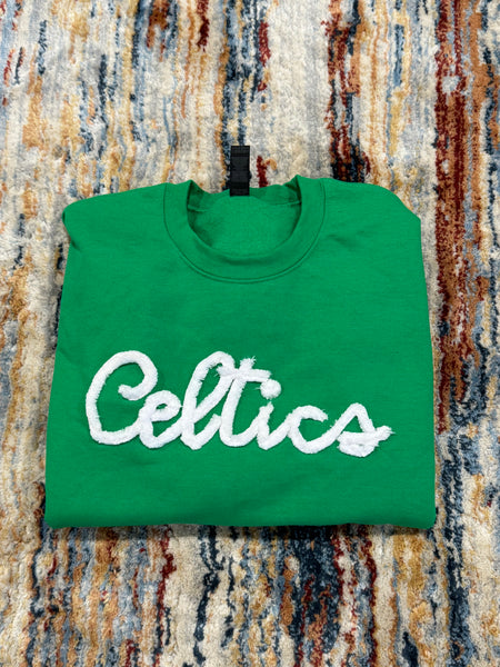 Celtics chenille yarn embroidered sweatshirt or hoodie