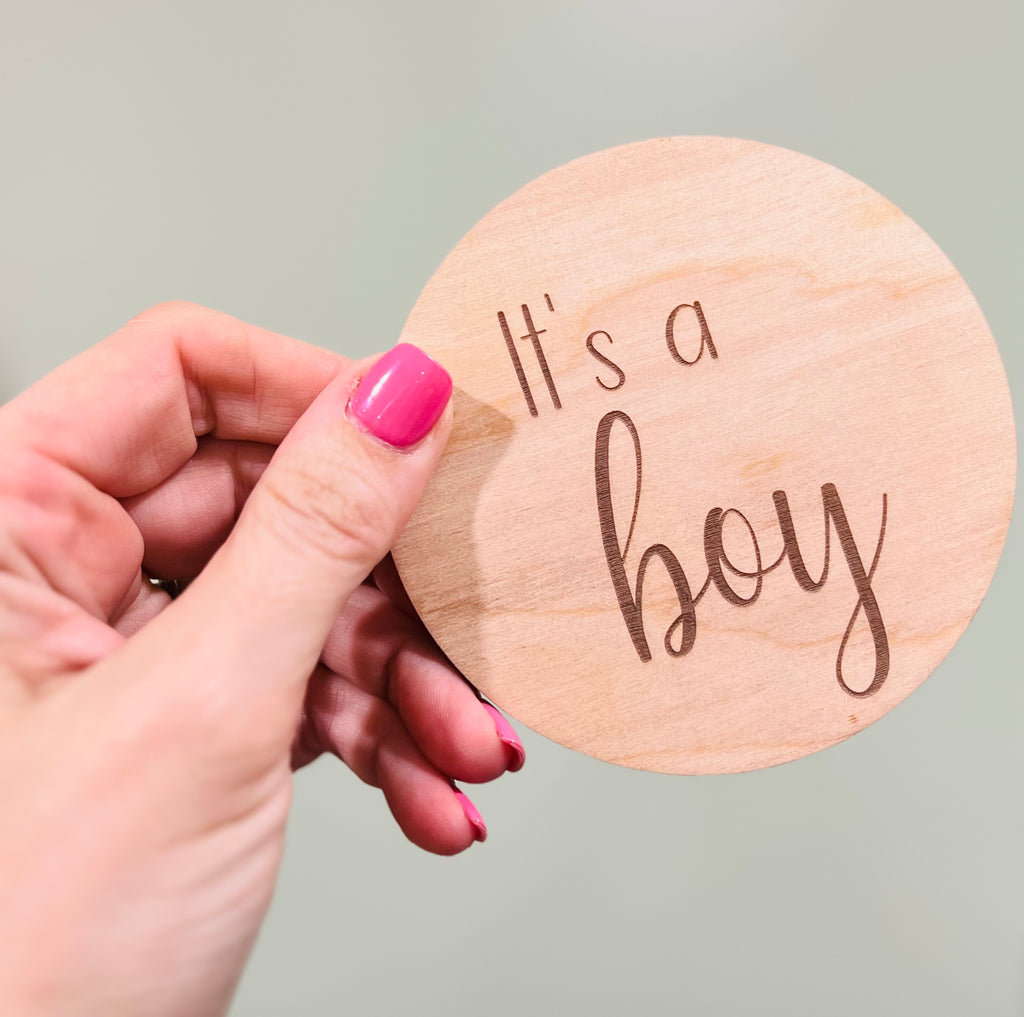 It's A Boy and It's A Girl Baby pregnancy announcement wood round