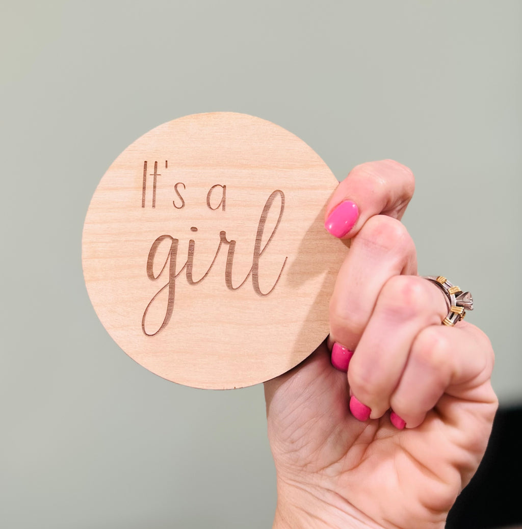 It's A Boy and It's A Girl Baby pregnancy announcement wood round