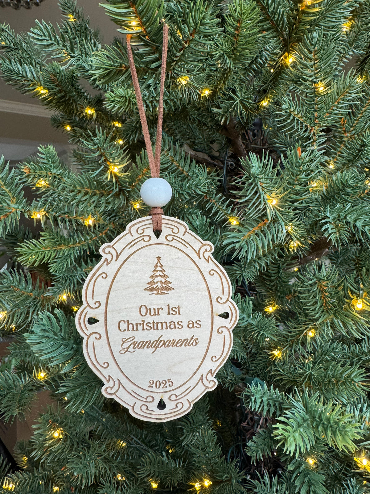 Our first Christmas as Grandparents wood ornament