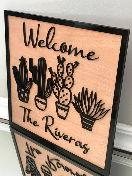 Cacti Cactus Southwest Home Decor Personalized Wood Sign
