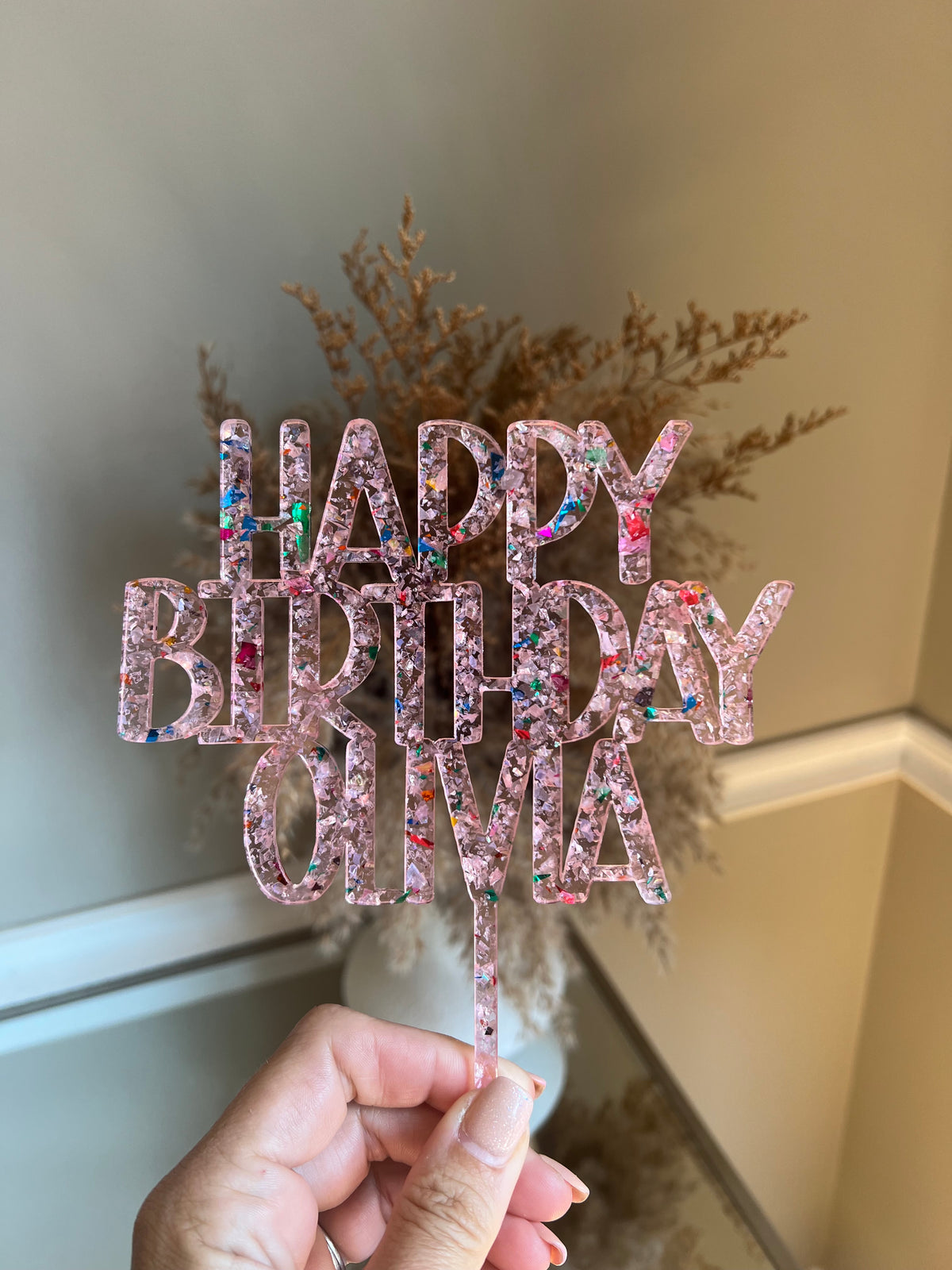 Happy Birthday Personalized Cake Topper – available in 7 dazzling glitter flake colors!