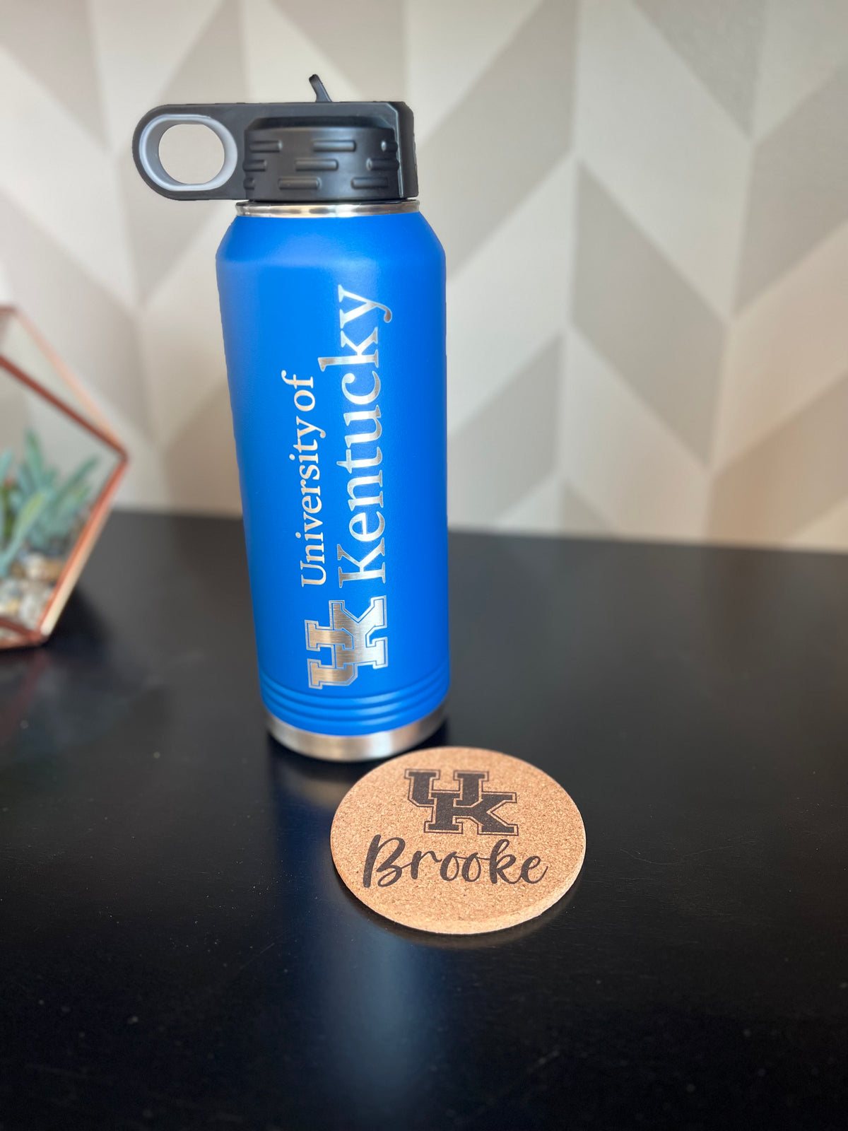 School Logo engraved on a cork coaster