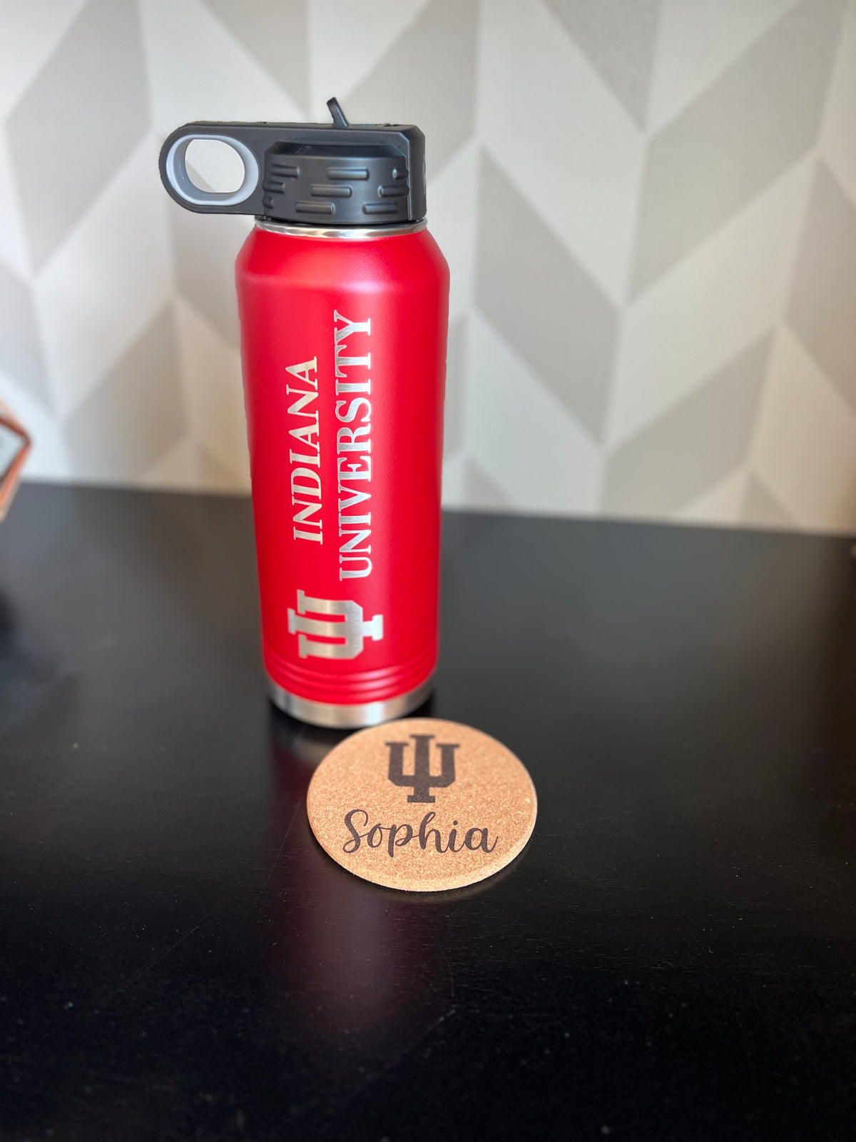 School Logo engraved on a cork coaster