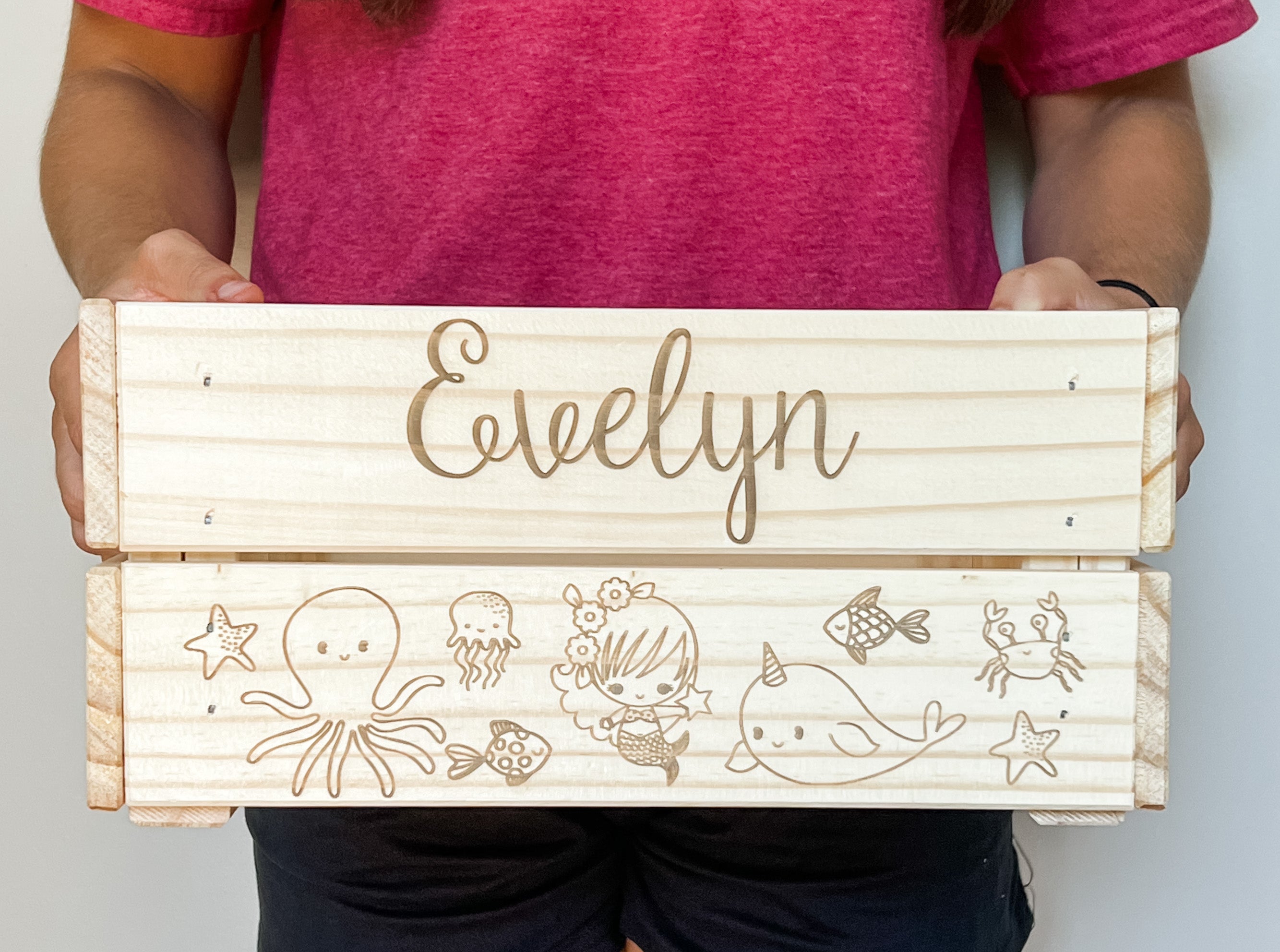 Ocean Theme Personalized Baby Crate | Custom Wooden Baby Shower Gift Box | Under the Sea Nursery Storage | Baby Keepsake Crate