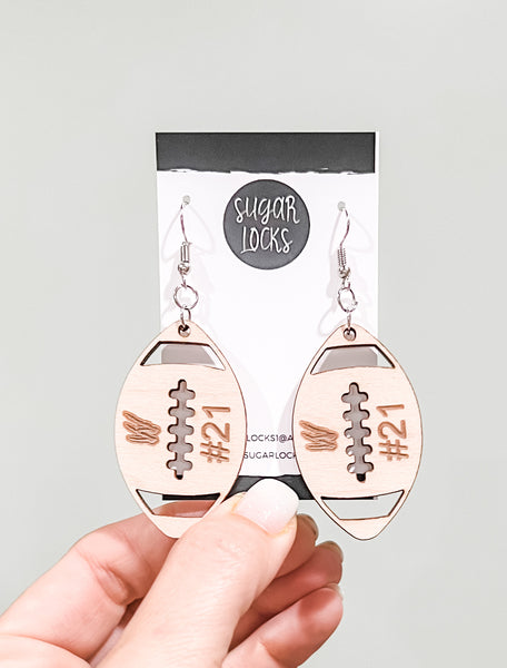 Custom Personalized Wood Football Earrings