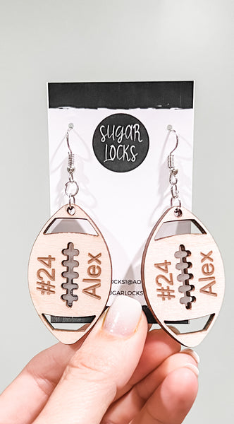 Custom Personalized Wood Football Earrings