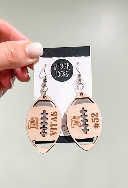 Custom Personalized Wood Football Earrings