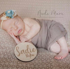 Personalized Baby Name Announcement Sign Set | Engraved Wood Birth Announcement Round | Custom Newborn Name & Stats Keepsake | Hospital Photo Prop
