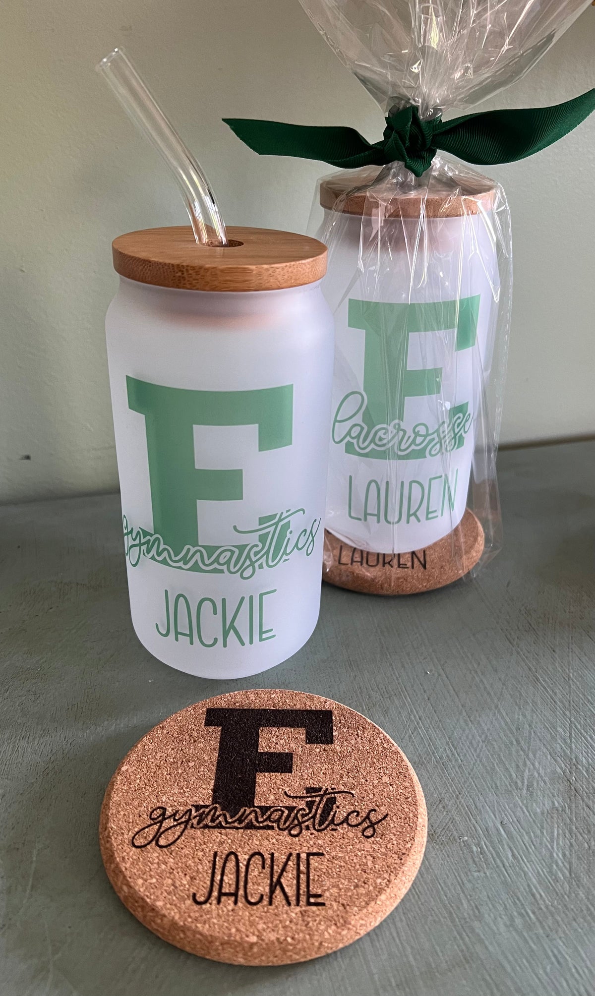 School Logo engraved on a cork coaster