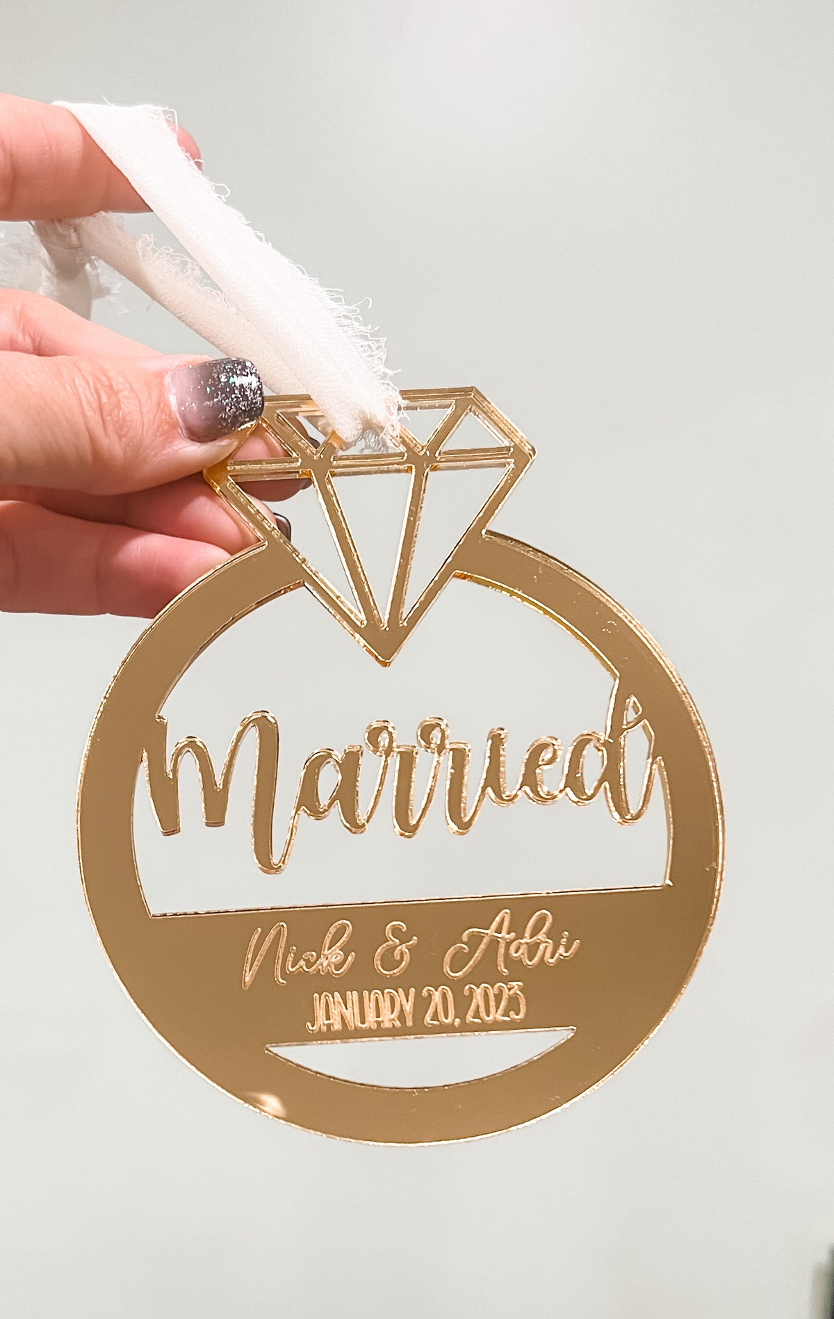 Married Acrylic Personalized Ornament Choose silver or gold acrylic