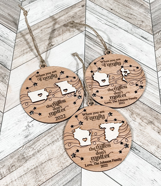Miles Apart Ornament Custom Engraved Personalized Ornament