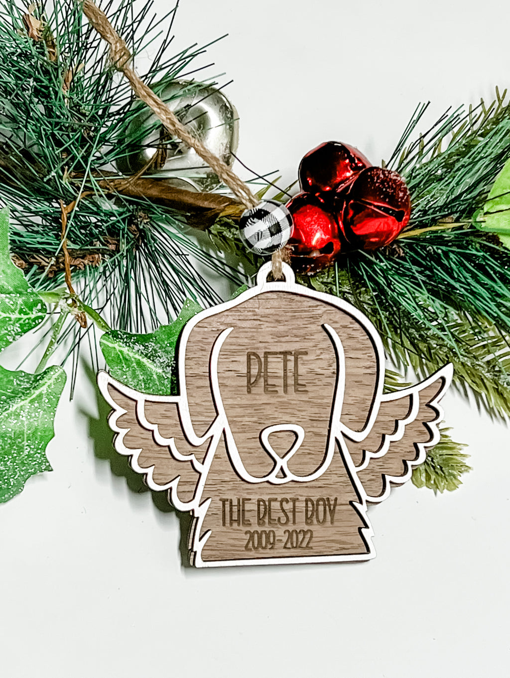 Personalized Dog or Cat wood Angel Memorial Ornament