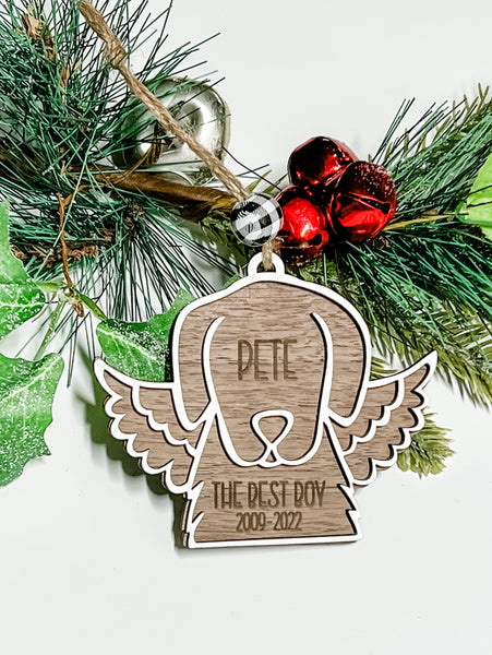 Personalized Dog or Cat wood Angel Memorial Ornament