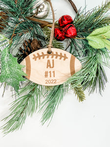 Football Personalized Name and Jersey Number Wood Christmas Ornament
