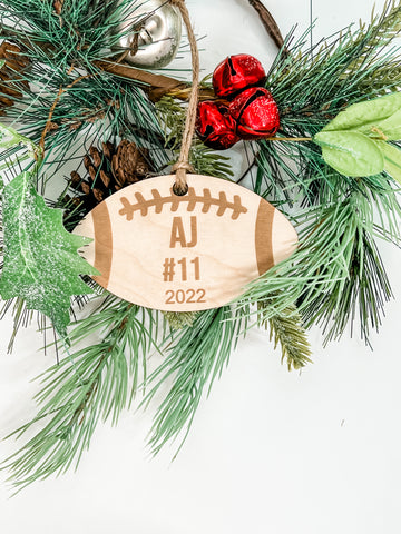 Football Personalized Name and Jersey Number Wood Christmas Ornament